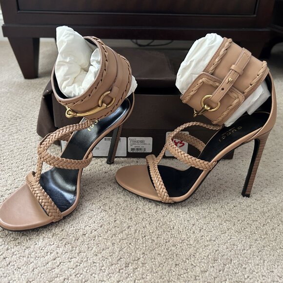 Gucci Ursula Ankle Strap Sandal,  Camellia (tan), Size 36, NIB - Picture 3 of 9